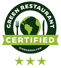 Green Restaurant 3-star certification badge from the Green Restaurant Assocation